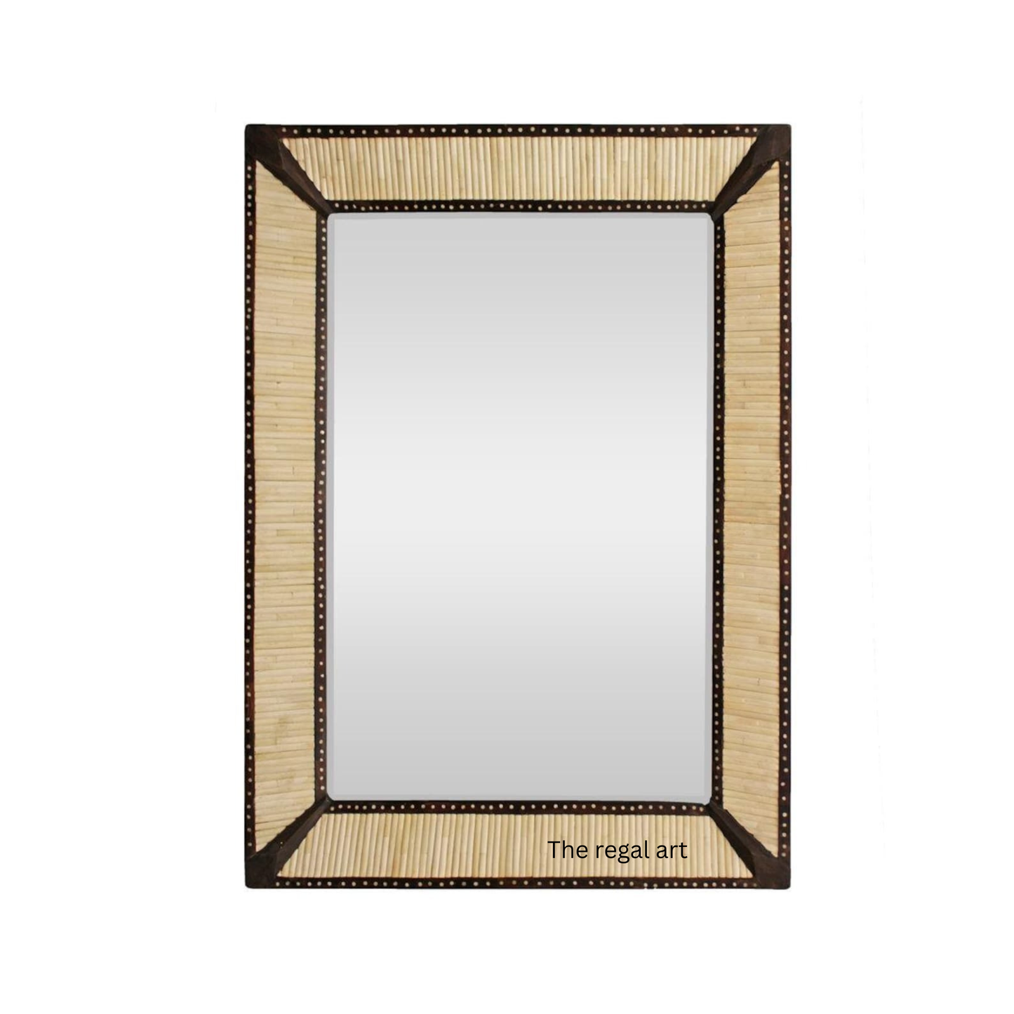 Rectangular mirror with a decorative frame on a white background