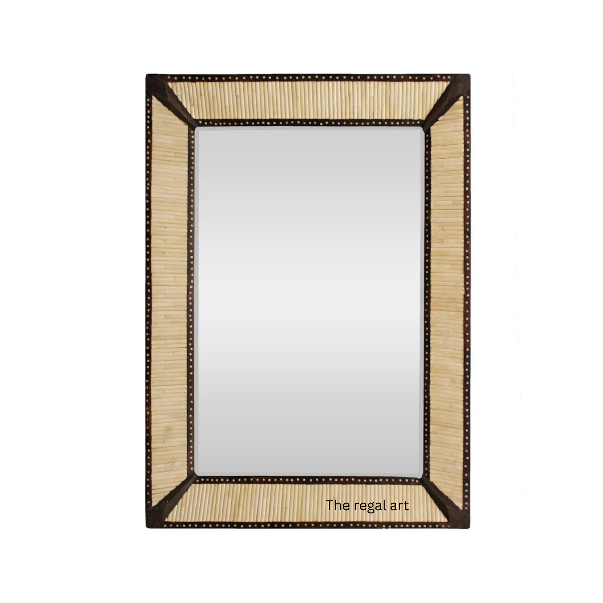 Rectangular mirror with a decorative frame on a white background