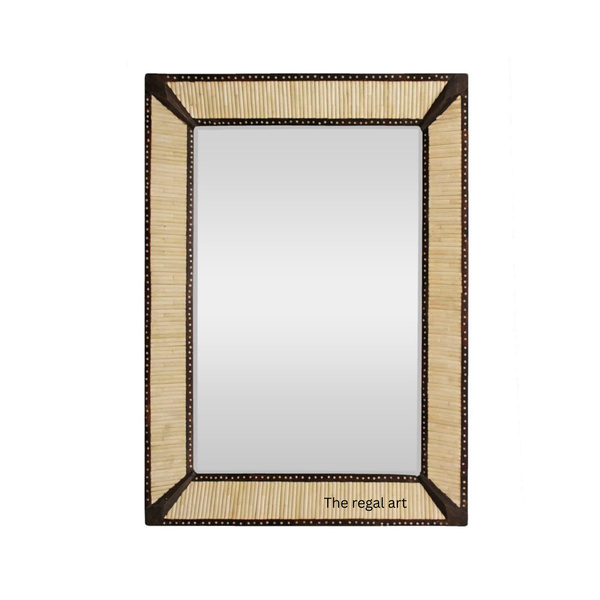 Henley Wood Pattern Bone Inlay Rectangular Wall Mirror - Handmade Modern Decor | The Regal Art