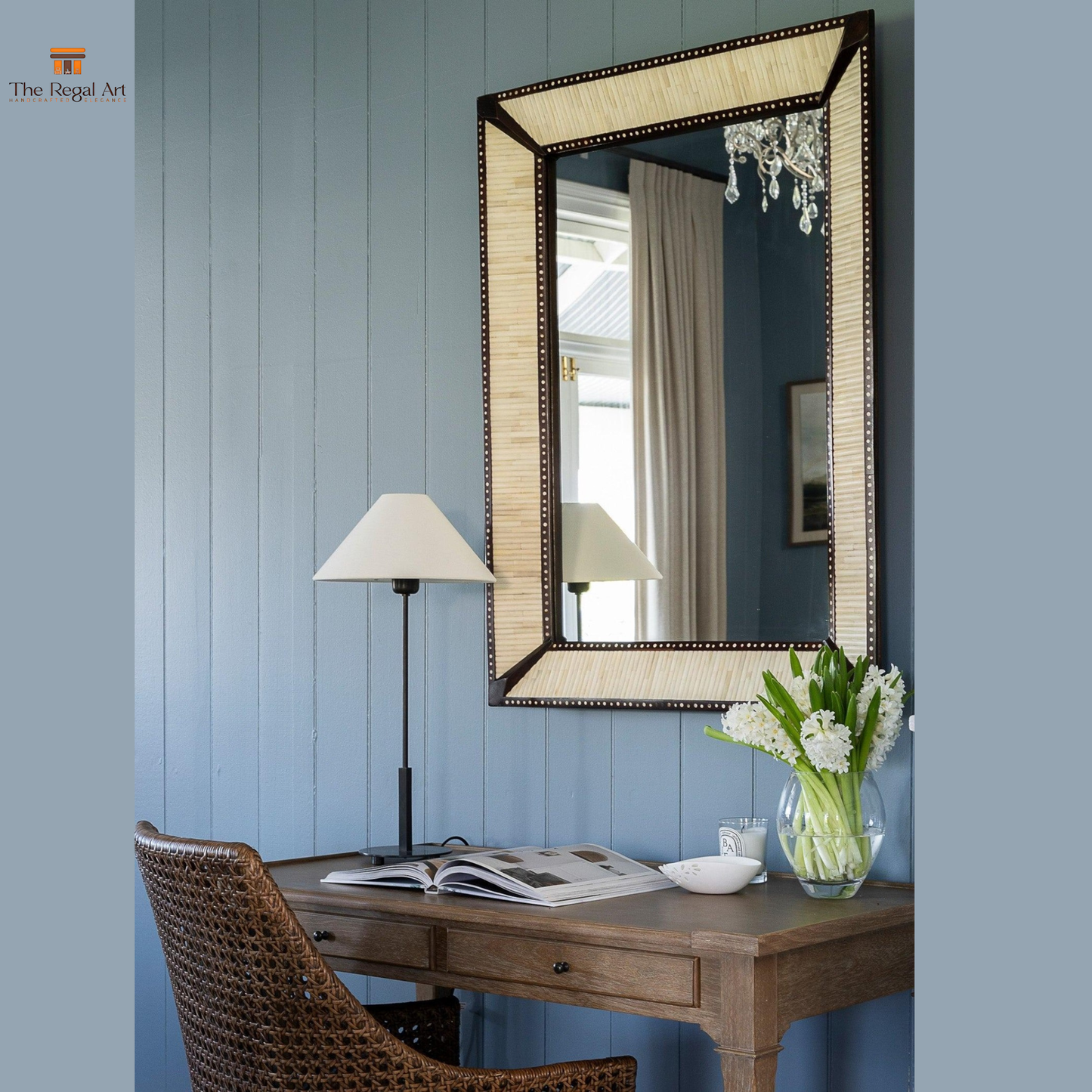 Handmade Bone Inlay Mirror- Henley Wood Pattern