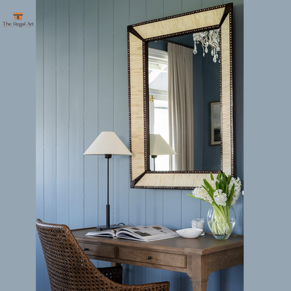 Handmade Bone Inlay Mirror- Henley Wood Pattern