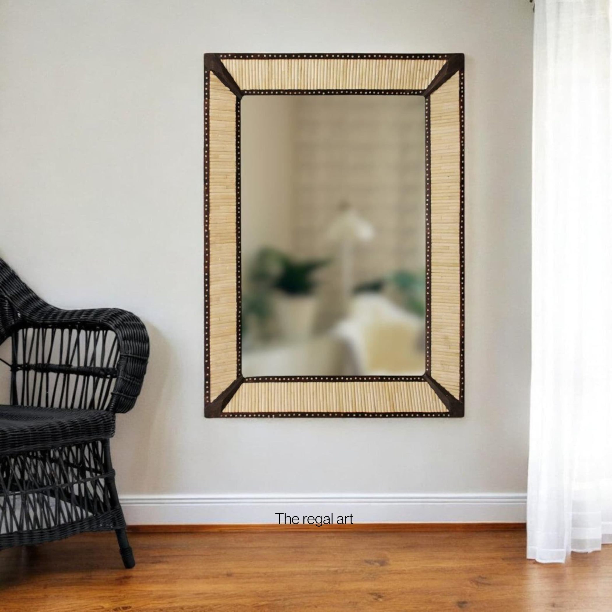 Henley Wood Pattern Wall Decor - Modern Bone Inlay Mirror Frame