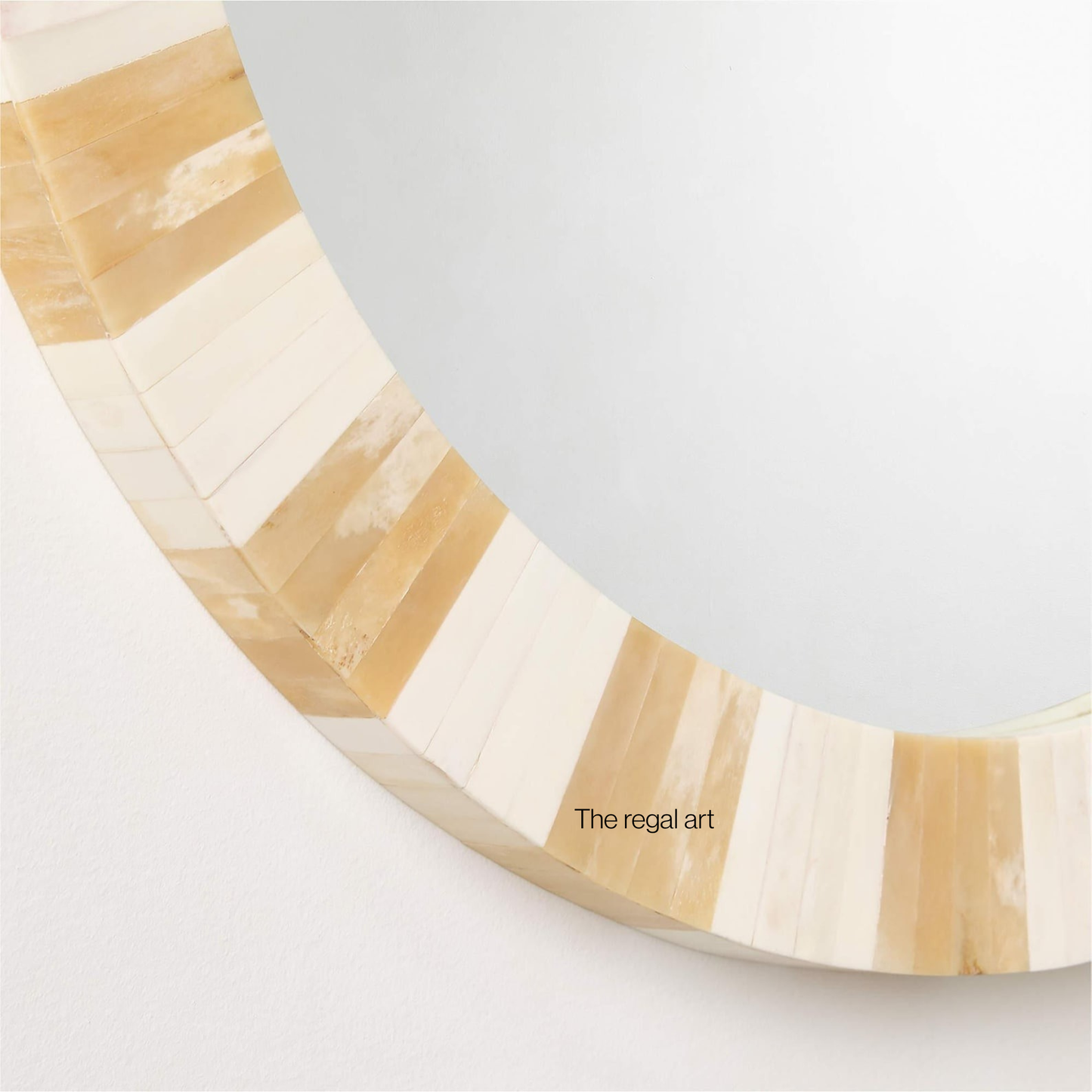 Round Bone Inlay Striped Wall Mirror for Entryway