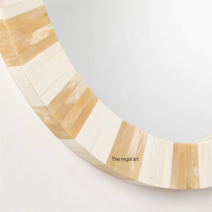 Round Bone Inlay Striped Wall Mirror for Entryway