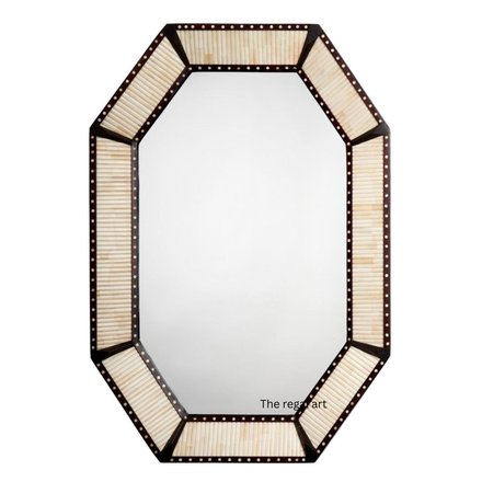 Bone Inlay Octagonal Wall Mirror - Handmade Boho Geometric Frame Wall Decor | The Regal Art