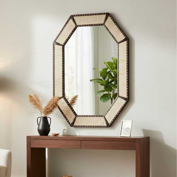 Octagonal Statement Wall Decor – Premium Bone Inlay Mirror Frame