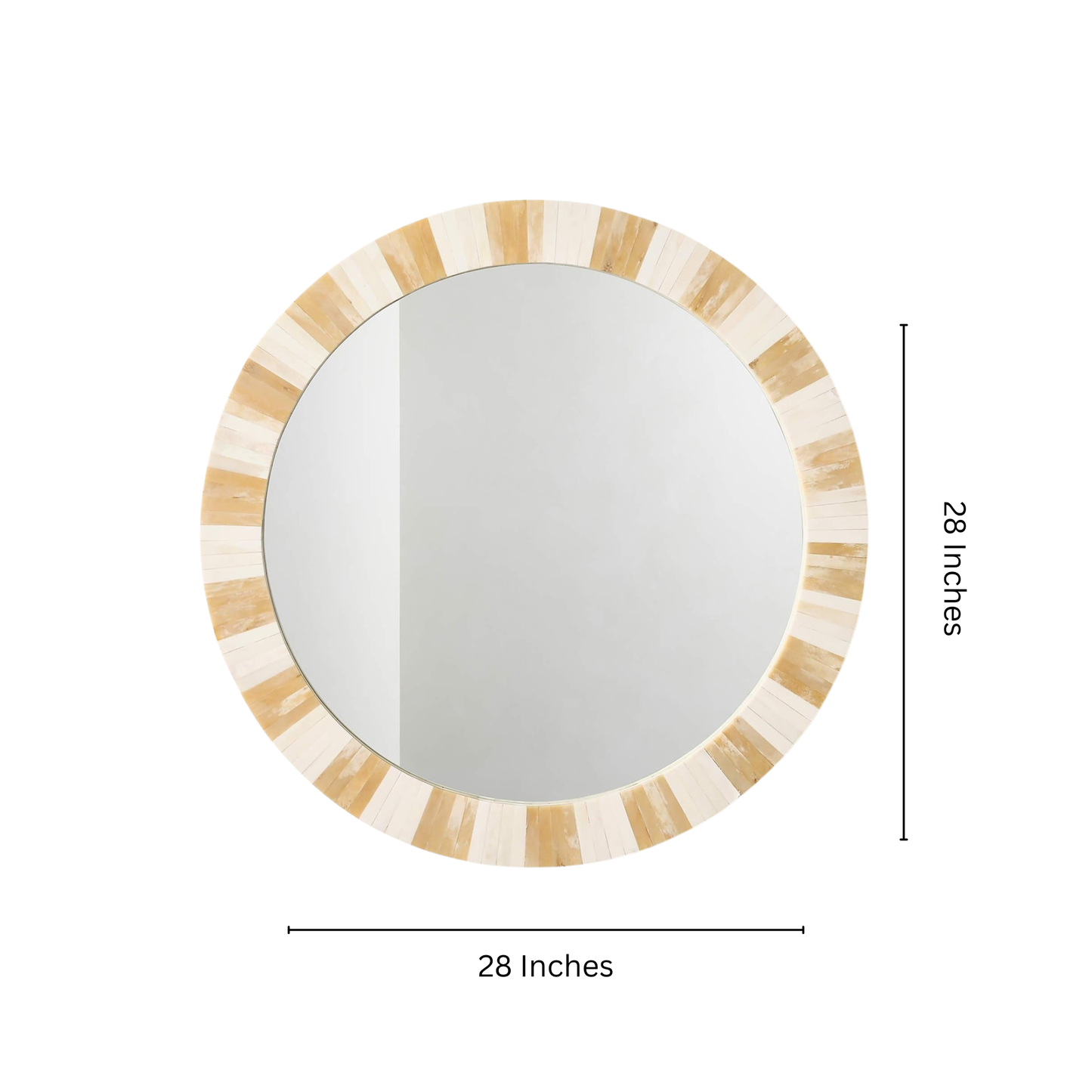 Round Bone Inlay Striped Wall Mirror for Entryway
