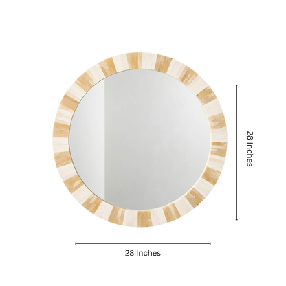 Round Bone Inlay Striped Wall Mirror for Entryway