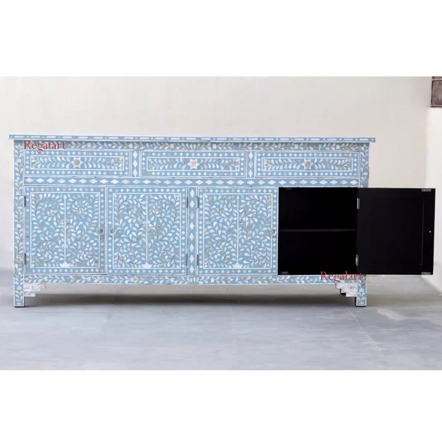 Sideboard Buffet Large Mother Of Pearl Inlay - Blue Floral Home Décor Furniture