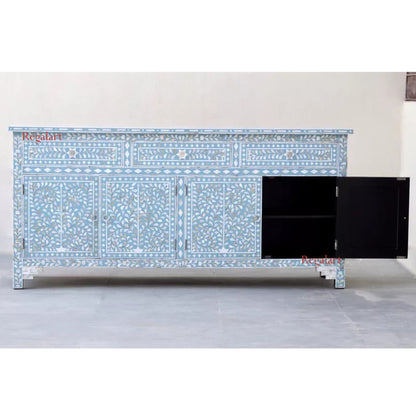 Sideboard Buffet Large Mother Of Pearl Inlay - Blue Floral Home Décor Furniture