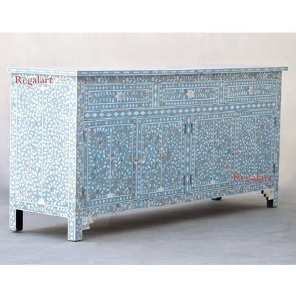 Sideboard Buffet Large Mother Of Pearl Inlay - Blue Floral Home Décor Furniture