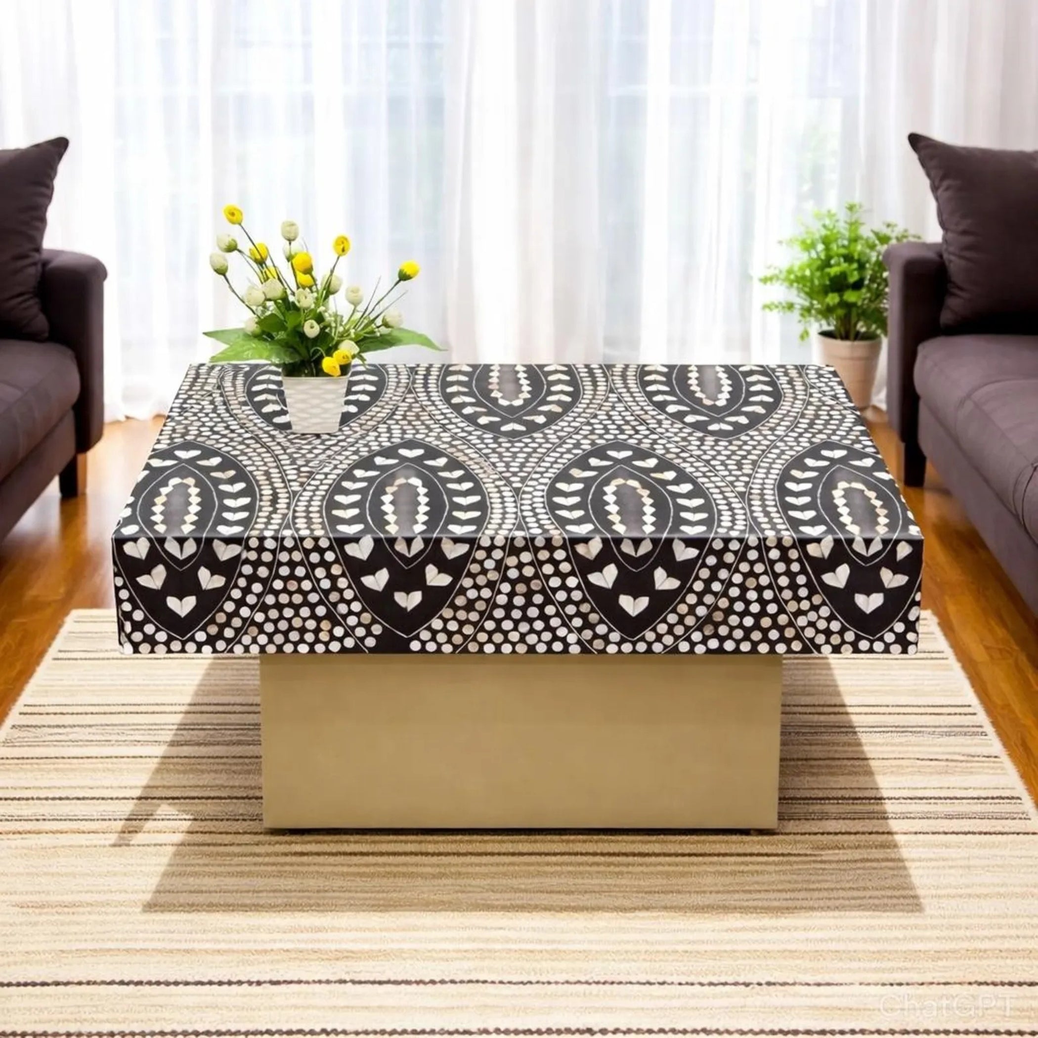 Handmade Mother of Pearl Inlay Coffee Table – Floral Statement Décor