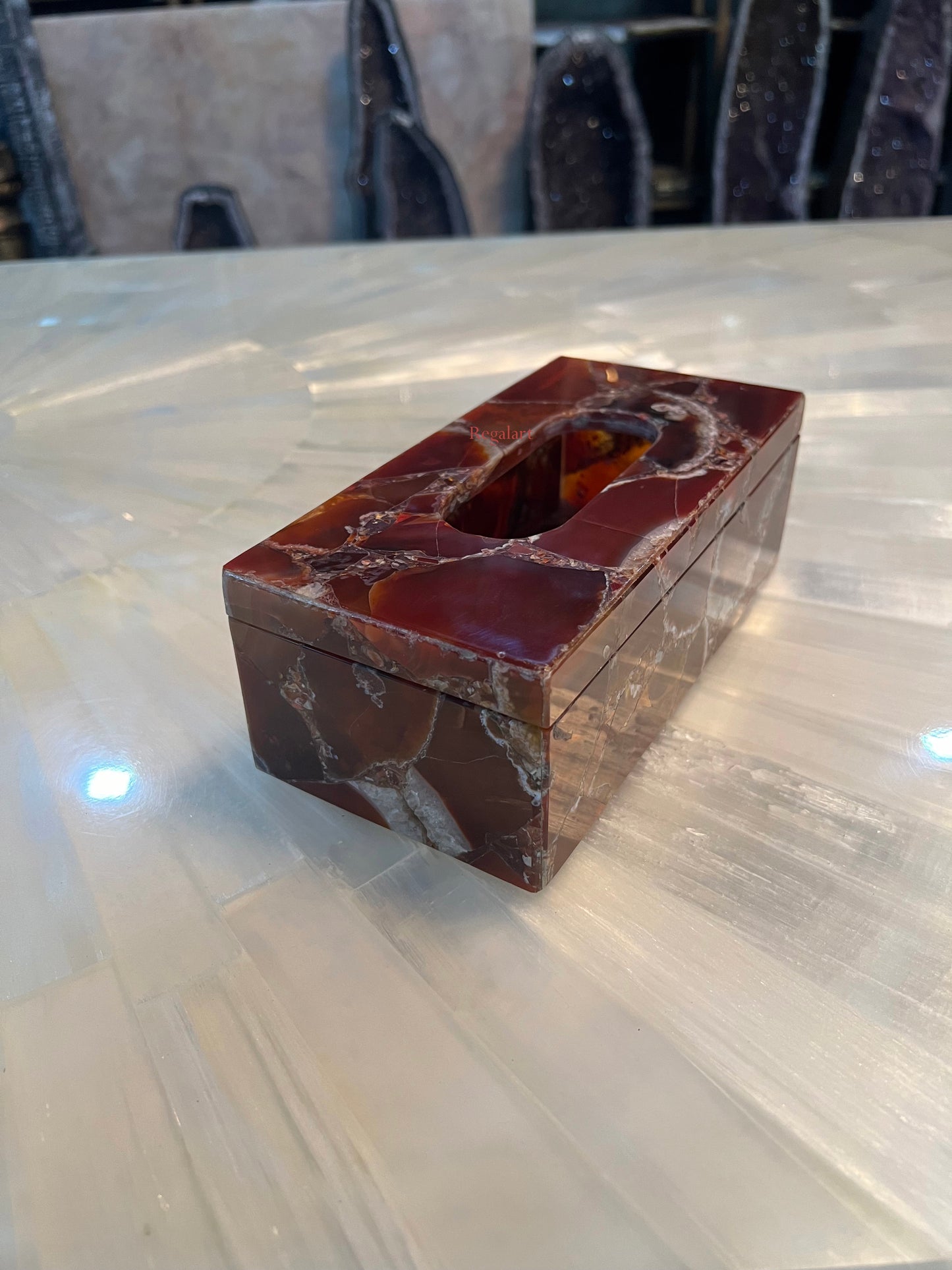 Tissue Box, Napkin Holder, Tissue Holder –Handmade Red Onyx Stone Napkin Paper