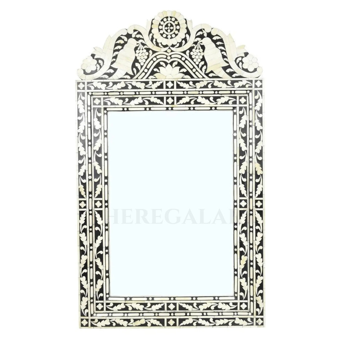 Baroque Floral Bone Inlay Mirror Frame – Handmade Luxury Wall Accent