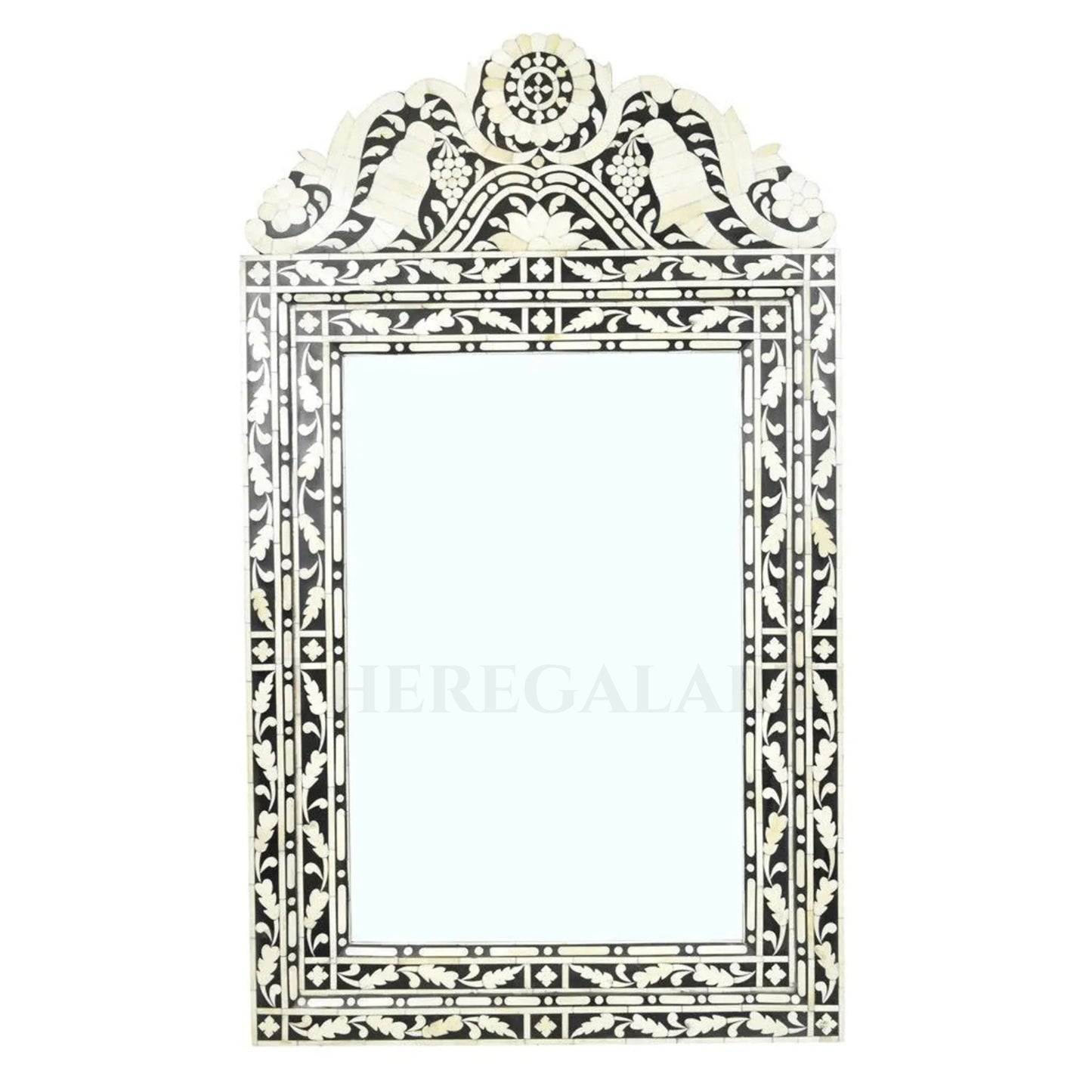 Handmade Bone Inlay Wall Mirror: Baroque Floral Home Decor