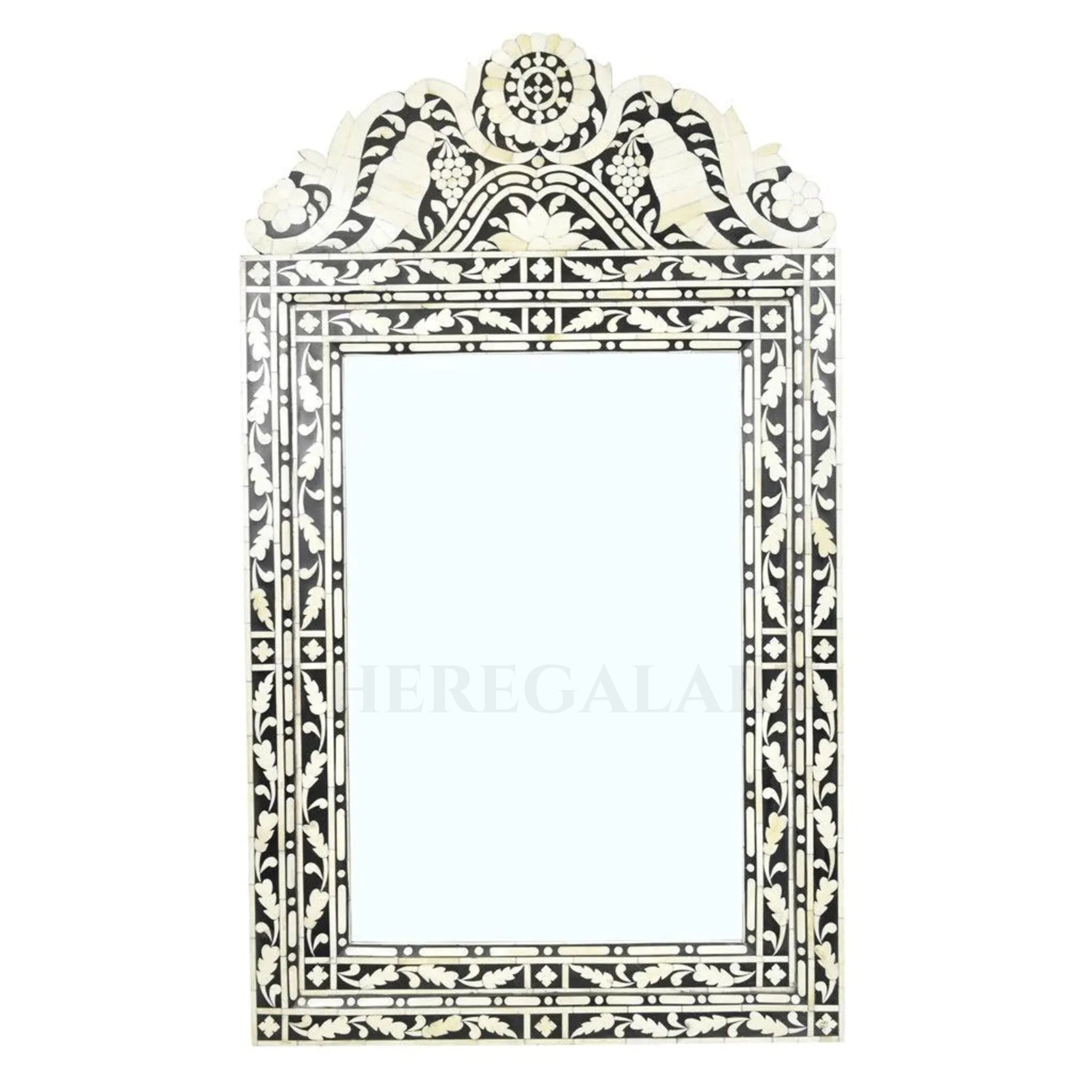 Baroque Floral Bone Inlay Mirror Frame – Handmade Luxury Wall Accent
