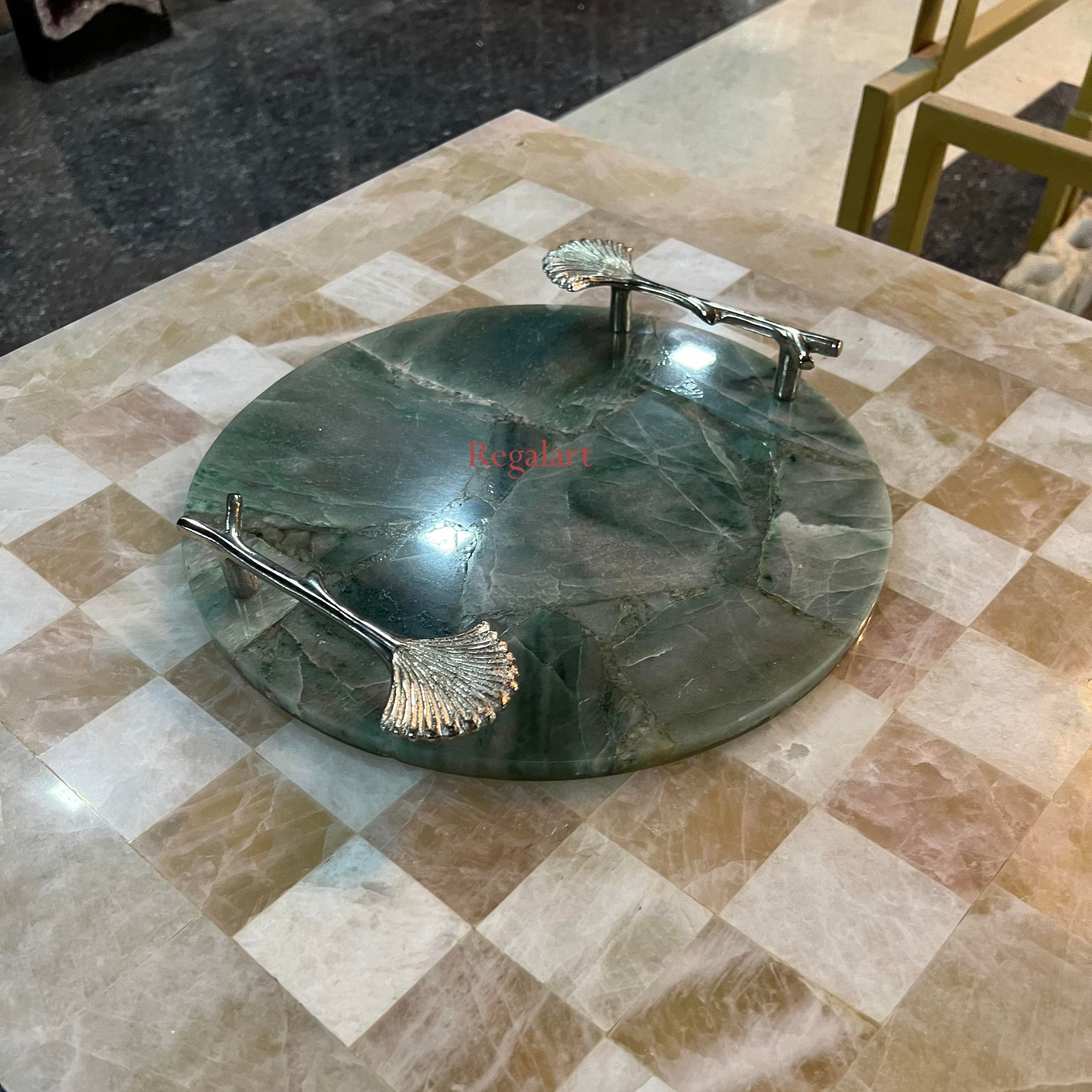 Green Aventurine Serving Tray | Luxury Gem Decor Art