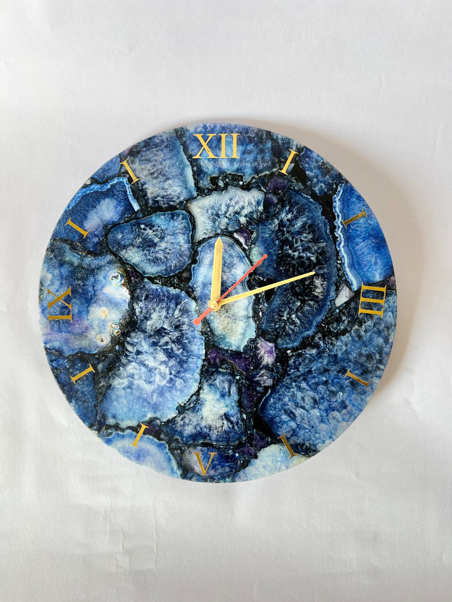 Agate Wall Clock, Blue Natural Stone Clock Living Room