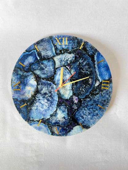 Agate Wall Clock, Blue Natural Stone Clock Living Room