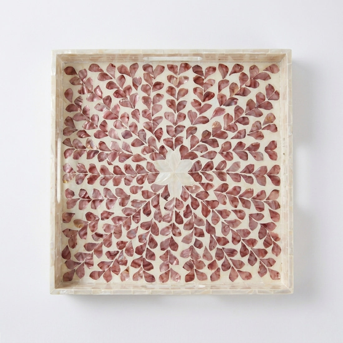 Handmade Mother of Pearl Serving Tray Pink Inlay Decor