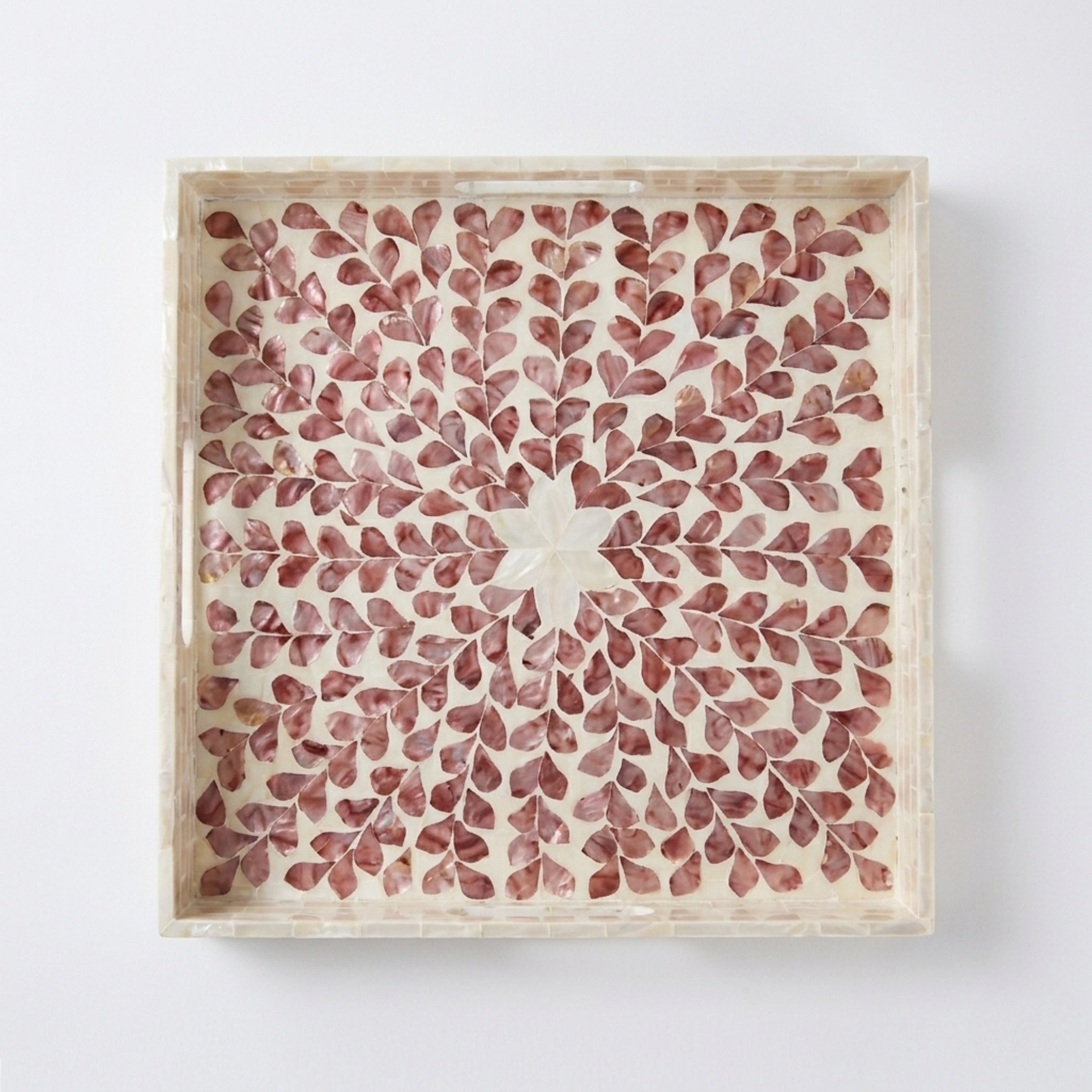 Handmade Mother of Pearl Serving Tray Pink Inlay Decor
