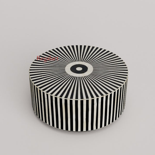 Round Striped Bone Inlay Coffee Table – Luxury Pattern Home Decor – The Regal Art