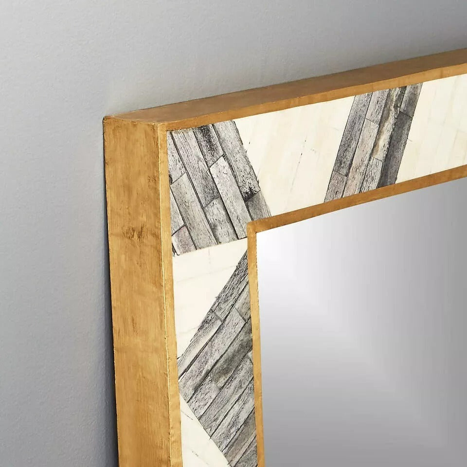 Bone Inlay Mirror, Handmade Wooden Mirror Frame, Pattern Modern Wall Decor