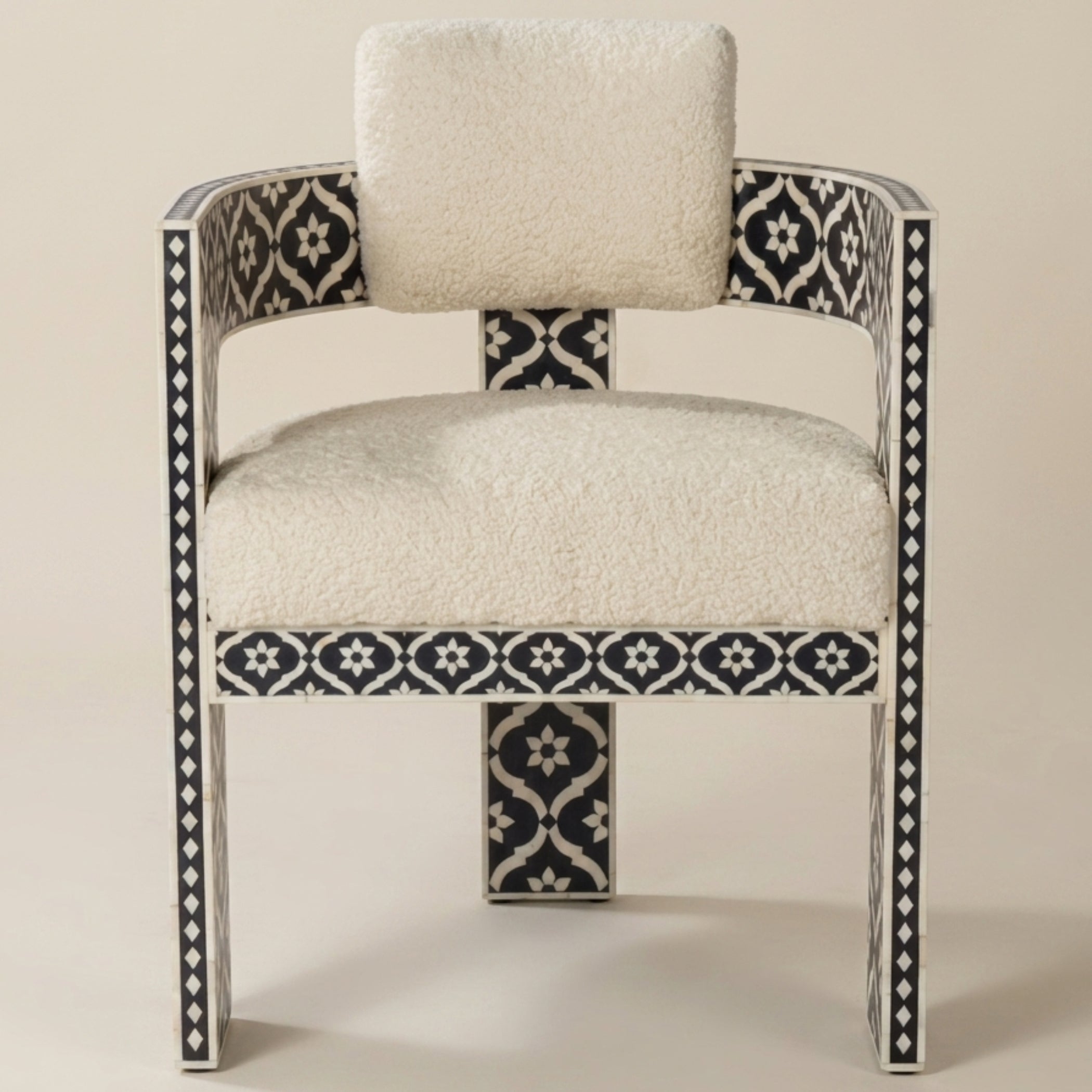 Handmade Black White Bone Inlay Accent Armchair