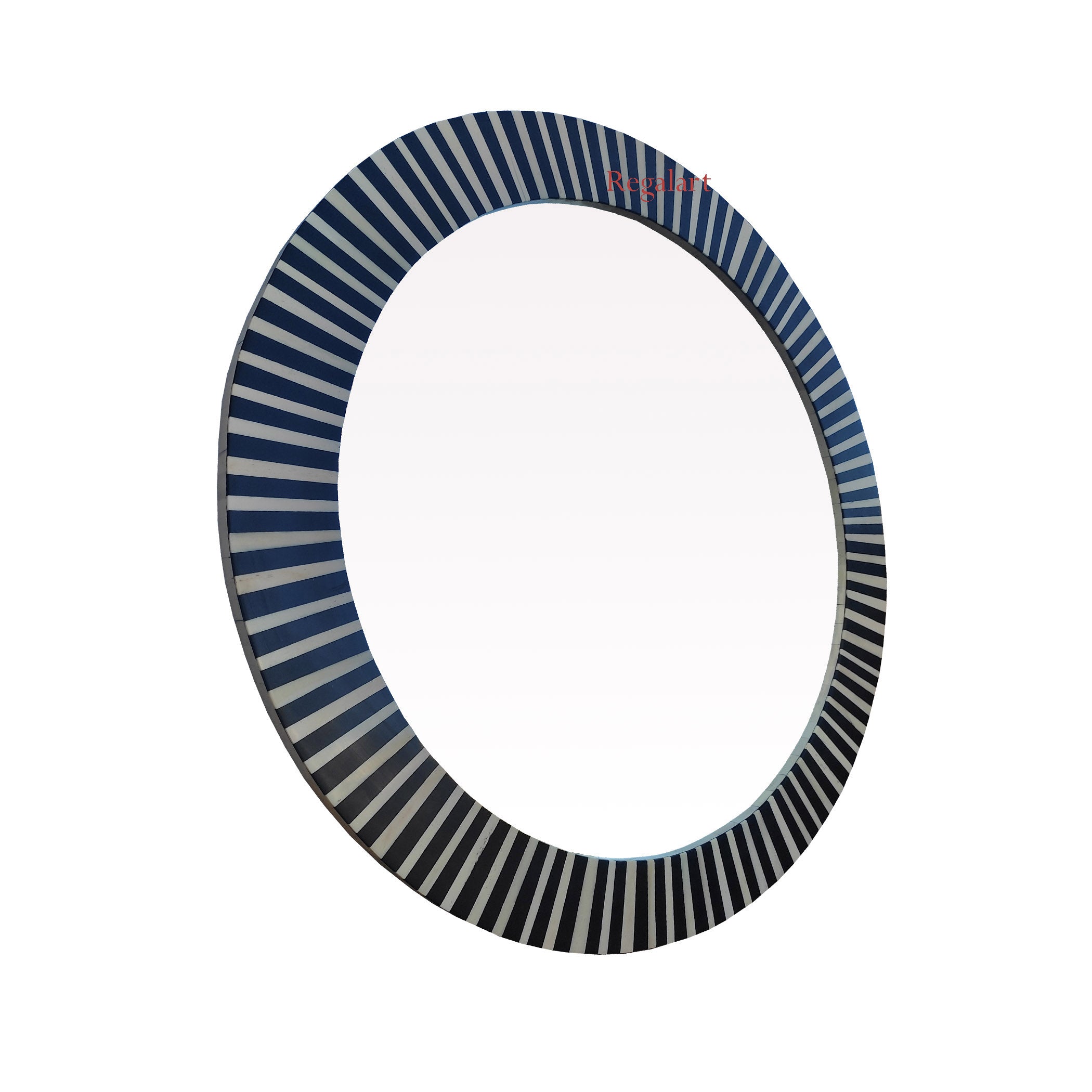 Round Wall Decor Mirror Frame With Bone Inlay Unique Pattern Home Decorative Wall Mirror