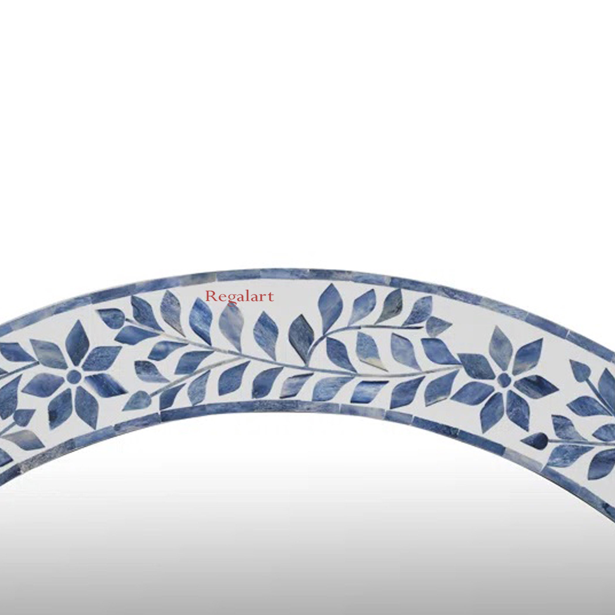 Handmade Blue Bone Inlay Wall Hanging Mirror Frame Floral end Round Pattern Mirror Home Decor Art
