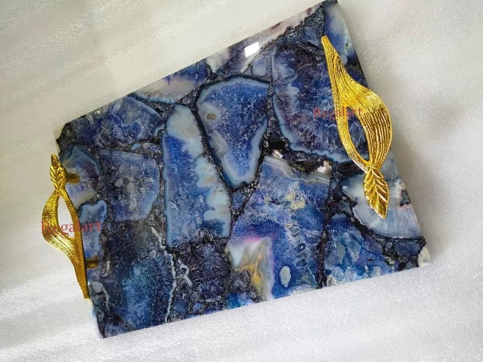 Handmade Agate Serving Tray Unique Pattern Kitchen Tray, Table Decor