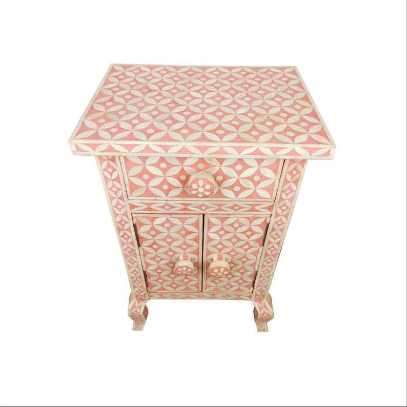 Bone Inlay Star Eye Pattern Bedside Table - Night Stand Table Best For Home And Office