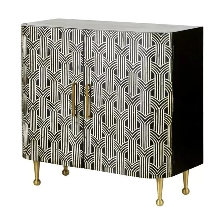 Bone Inlay Cabinet – Black 2 Door Home Décor Furniture