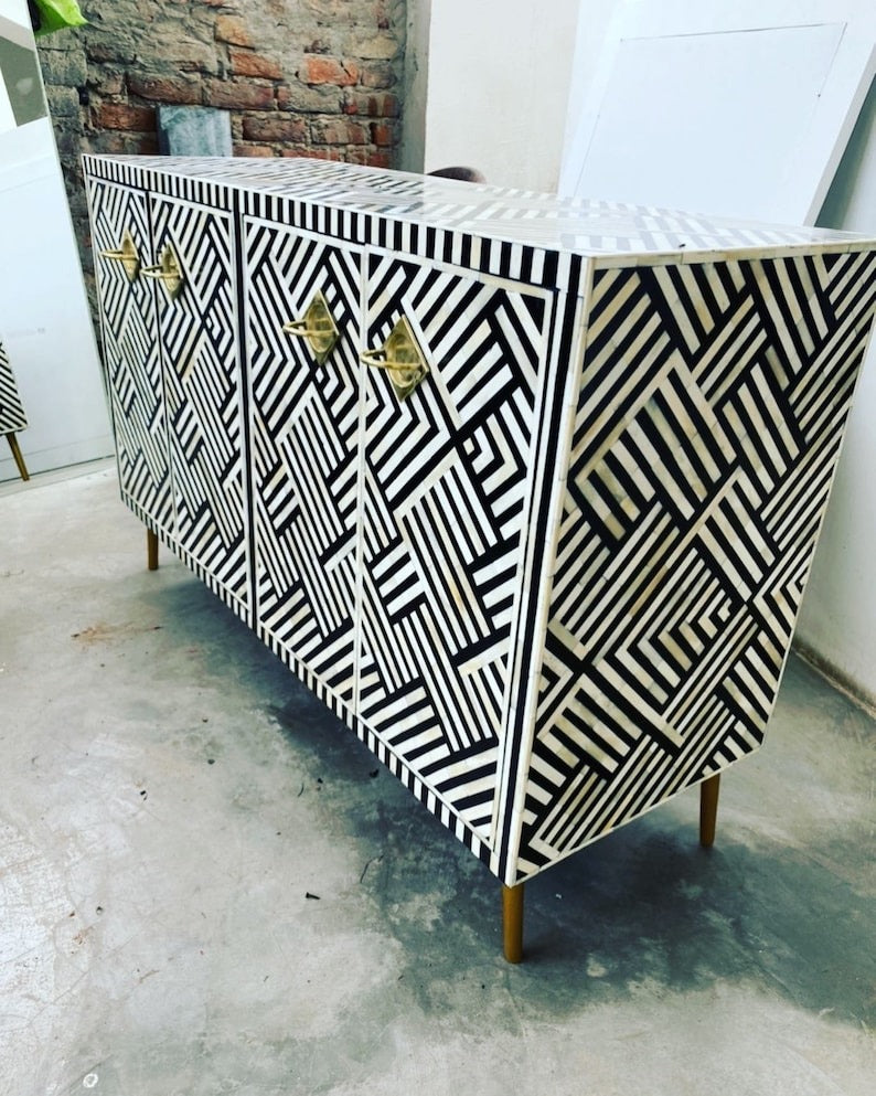 Bone Inlay Optical Media Console Handmade entertainment unit Bone inlay TV unit Bone inlay furniture