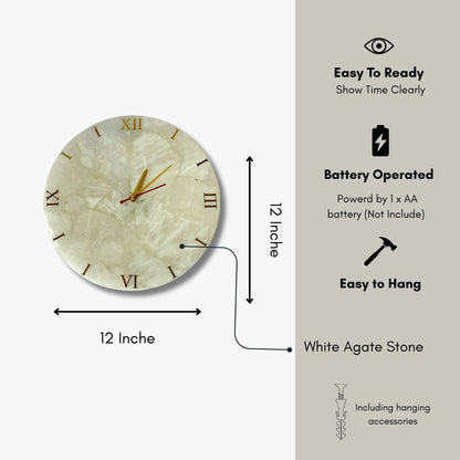 Quartz Wall Clock- Handmade Gemstone Luxury Decor
