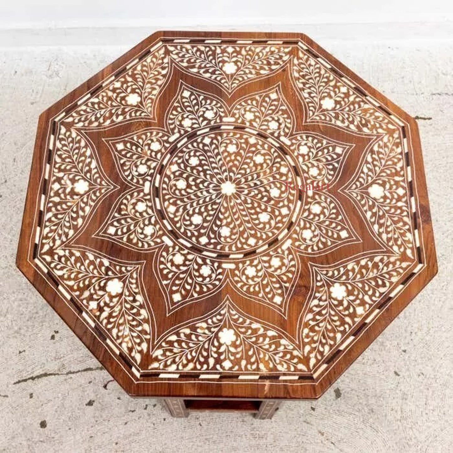 Vintage Bone Inlaid Table Octagonal Moorish Style 21st Century