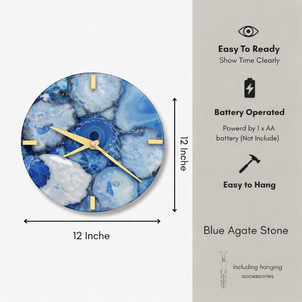 Blue Agate Gemstone Wall Clock: Luxury Crystal Home