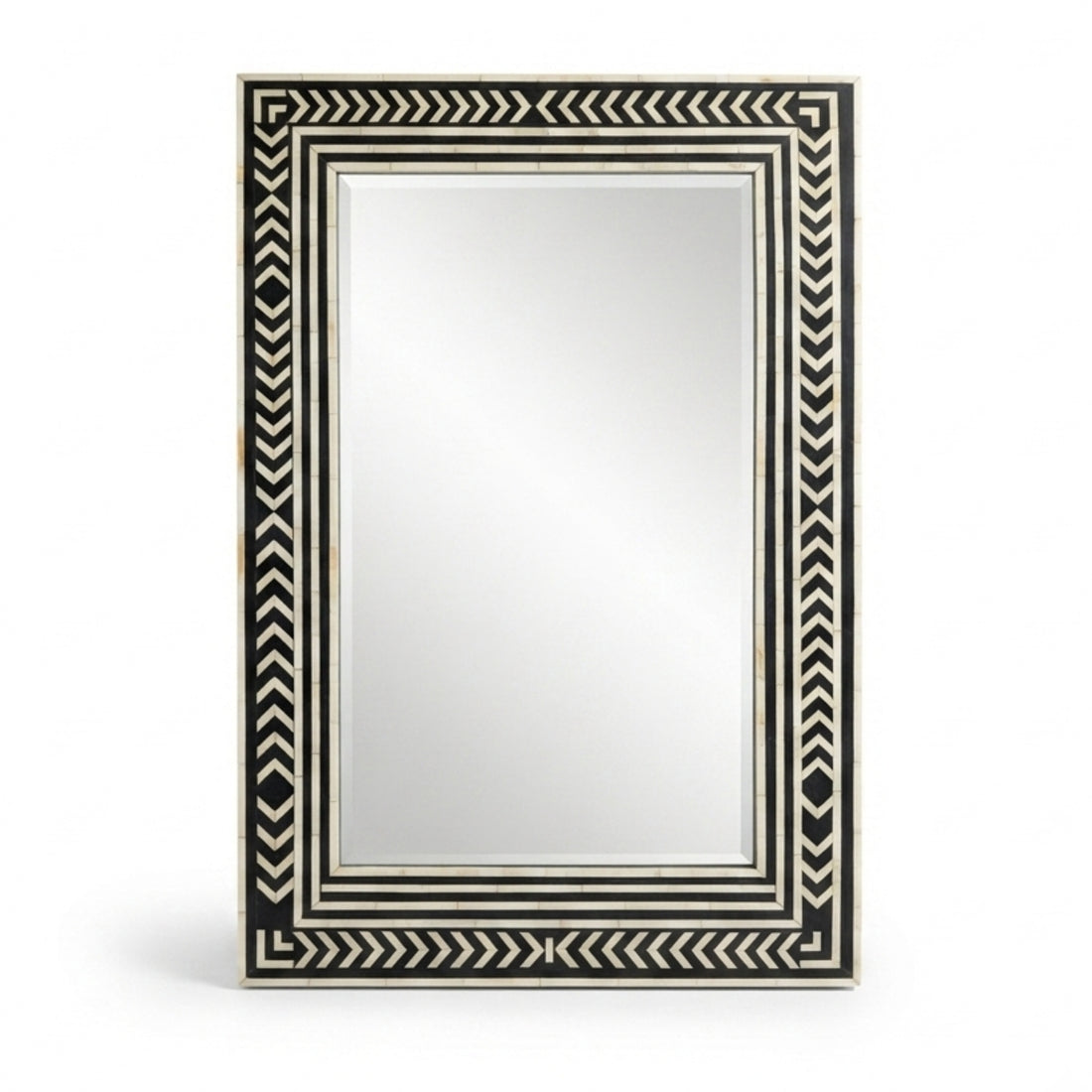Luxury Black Bone Inlay Chevron Wall Mirror Styled with Modern Home Decor