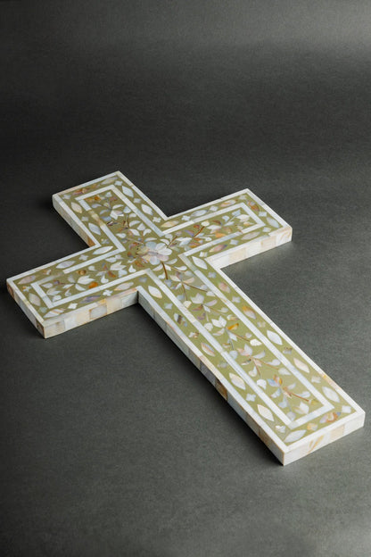 Wall Decor Holy Cross Mother of Pearl Handmade Floral Pattern Home Decor Cross&nbsp