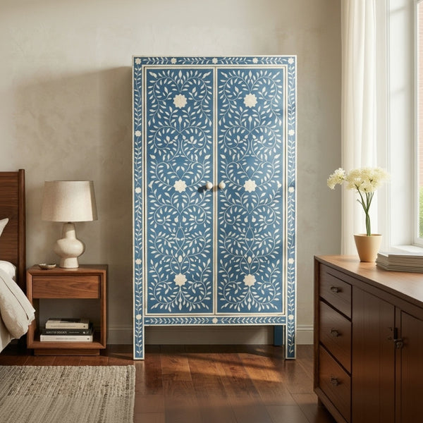 Handmade Bone Inlay Floral Wardrobe | Luxury Wardrobe