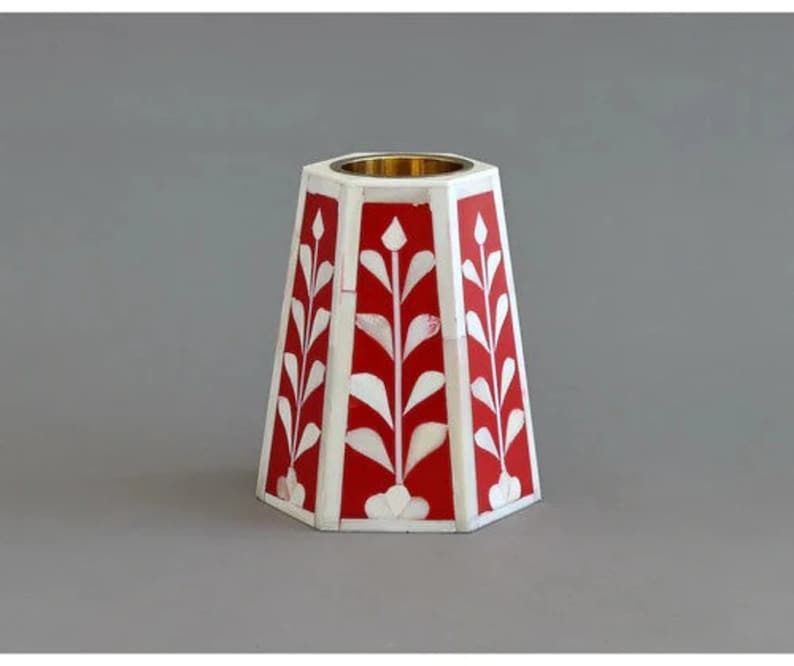 Bone Inlay Candle Holder Bone Inlay Decor Bone Inlay Candle Stand Floral pattern Handmade Furniture Room Decor Resin Candle Stand