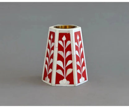 Bone Inlay Candle Holder Bone Inlay Decor Bone Inlay Candle Stand Floral pattern Handmade Furniture Room Decor Resin Candle Stand