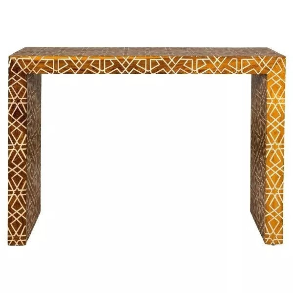 Wooden Console Table, Bone Inlay Furniture Geometric Mango Wood Handmade Home Décor