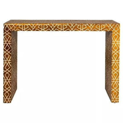 Wooden Console Table, Bone Inlay Furniture Geometric Mango Wood Handmade Home Décor