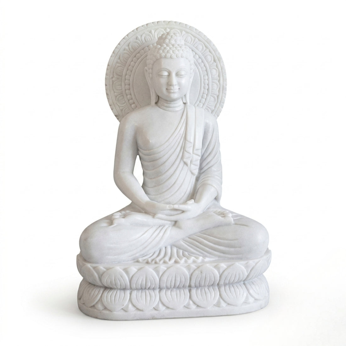 Handmade White Marble Buddha Statue in a Luxury Modern Living Room Decor – 24 Inch Hand-Carved Meditation Sculpture