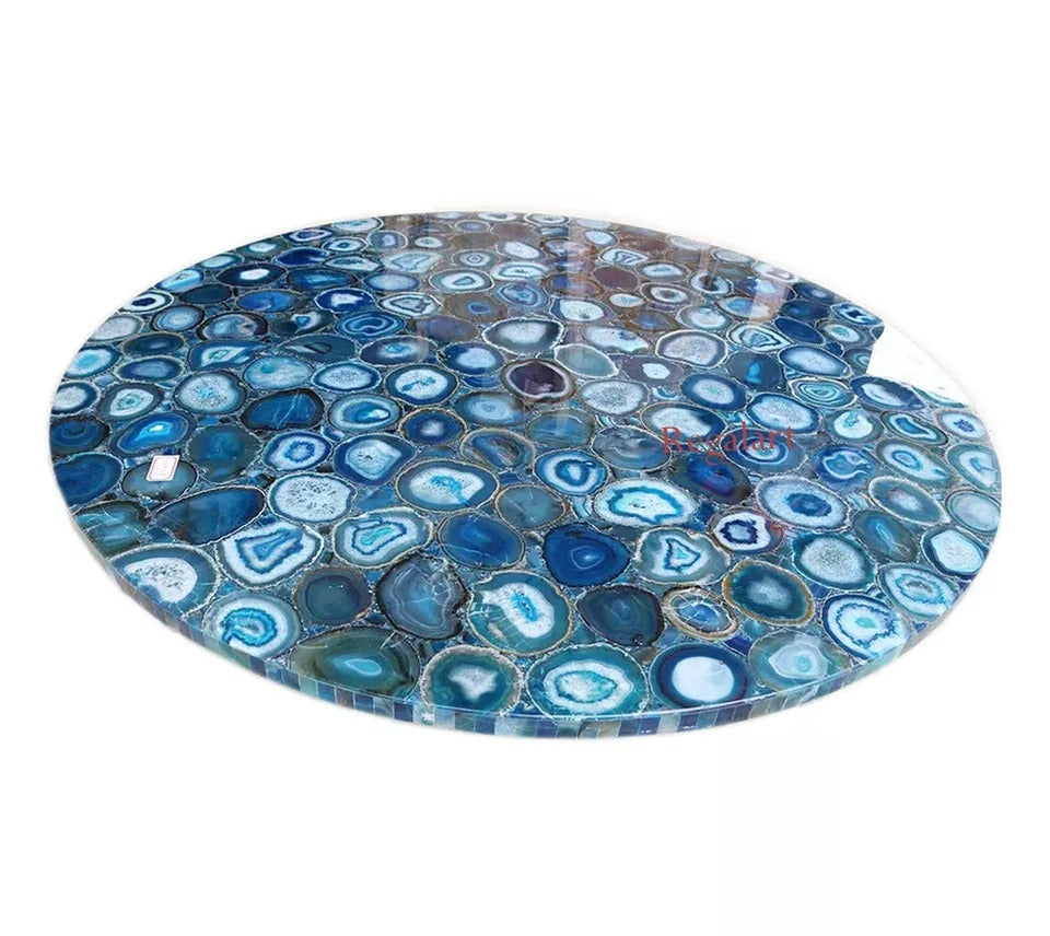 Blue Agate Center Coffee Table, Agate Tables, Handmade Furniture Decor