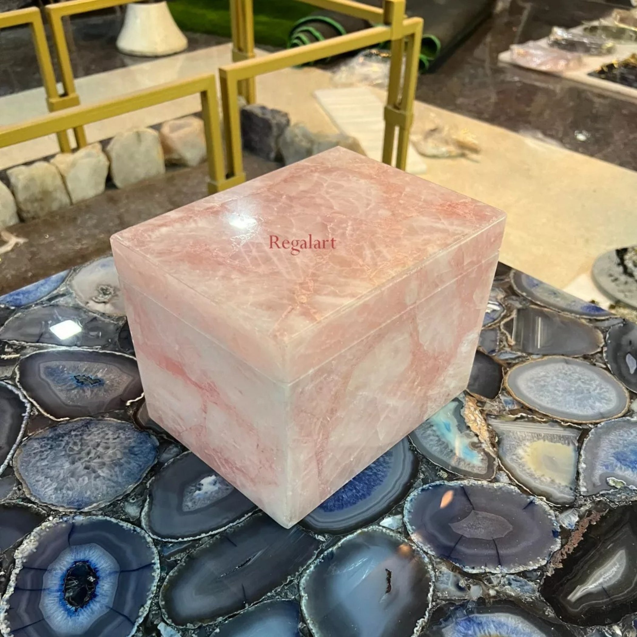 Gemstone Jewelry Box | Rose Quartz Luxury Decor Art