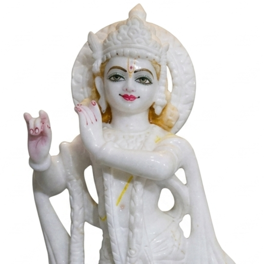 Handmade White Marble Lord Krishna Statue | Home Decor Gift