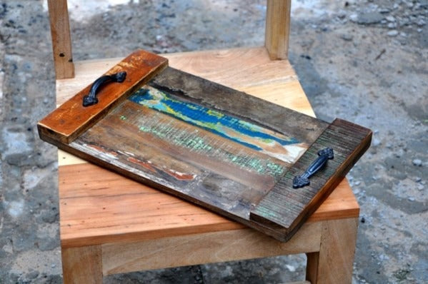 Reclaimed Wood Rustic Kitchen Serving Tray Unique Pattern tray For Home Decor