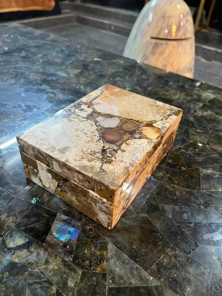 Agate Stone Storage Jewellery Box Handmade Chamtha Agate Stone Decorative Box